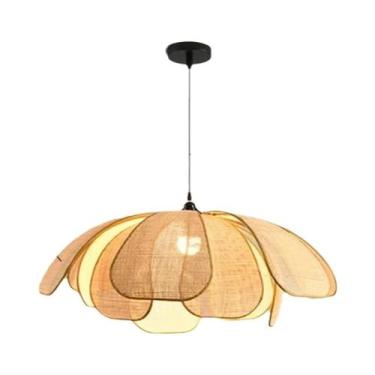 Imagem de Lustre De Lótus Em Rattan Natural Trançado, Luminária De PVC Pintada À