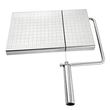 Imagem de GLOGLOW Tábua de Corte de Queijo Cortador de Queijo Profissional Inoxidável Com 5 Fios de Reposição, Cortador e Placa de Grade de Medição, para Corte Sem Esforço Em Bloco (com escala)