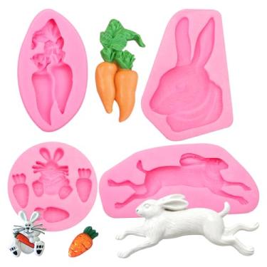 Imagem de Molde de silicone de coelhinho da Páscoa, 4 peças, molde de fondant de chocolate de cenoura para decoração de bolos, topo de cupcake de doces, bolo, argila de polímero, artesanato, resina epóxi