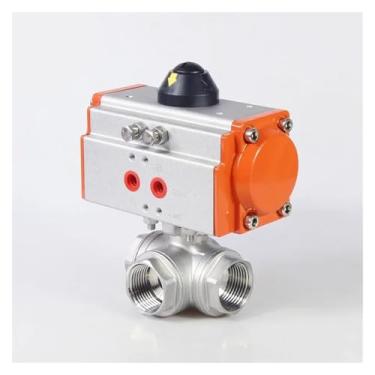 Imagem de Válvula esférica de três vias de rosca interna pneumática tipo L válvula de reversão de corte DN8 DN10 DN15 304 porta de fio de aço inoxidável (DN10, tipo L)