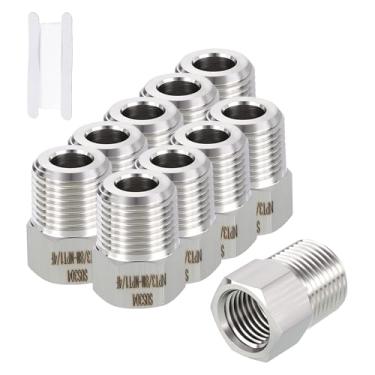 Imagem de Rebower Pacote com 10 adaptadores macho para FeMale de aço inoxidável 304, NPT macho de 0,9 cm x 1/10.2 cm FeMale NPT redutor de bucha sextavada com fita de vedação para industrial, fluido, jardinagem