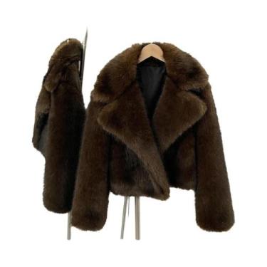 Imagem de Jaqueta Feminina Vintage De Pele Sintética Com Manga Longa E Gola Dobr