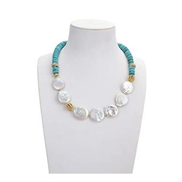 Imagem de DWBPGVUN Joias de 50,8 cm de água doce, branco, keshi, pérola, azul, turquesa, pedras preciosas, colar feminino