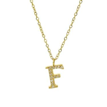 Imagem de tincolia Colar com 26 letras inglesas, acessórios de zircão, aço titânio, feminino, banhado a ouro, pingente colorido - F