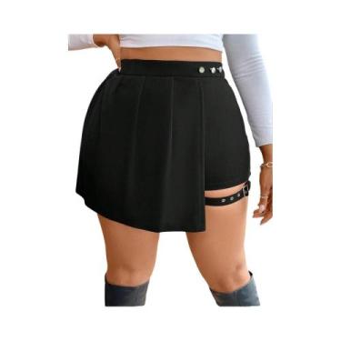 Imagem de Saia Assimétrica Plissada De Cintura Alta plus Size Com Botões Estilo 