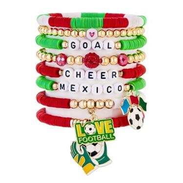 Imagem de Conjunto de pulseiras de futebol femininas empilháveis com contas elásticas 2026, joias de dia de jogo com pingentes esportivos, acessórios para fãs e pulseiras da amizade, Large, Argila de polímero