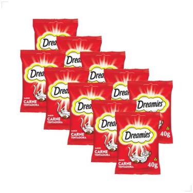 Imagem de Kit 10 Petisco Dreamies para Gatos Adultos 40 g Sabor:Queijo, Carne
