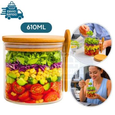 Imagem de Pote Redondo De Vidro Com Tampa e Colher De Bambu 610ML - Top Útil