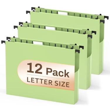 Imagem de Pastas de arquivo suspensas de plástico com capacidade extra, pacote com 12 pastas suspensas reforçadas, expansão de 5 cm, pastas de armário de arquivo, tamanho carta para arquivos em massa/gráficos