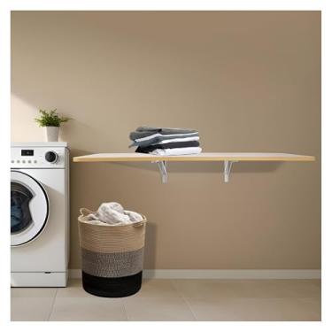 Imagem de Mesa de parede dobrável de parede, mesa dobrável montada na parede com economia de espaço, mesa de parede de madeira para lavanderia para pequenos espaços, escritório em casa, garagem, cozinha no