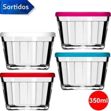Imagem de Tigela de Vidro Transparente Americano 4110 350ml com Tampa (Cores Sor