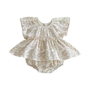 Imagem de Macacão Floral De Verão Para Bebê Menina 0-24M, Roupa De Bebê Feminina