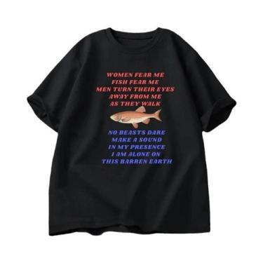 Imagem de Camiseta Feminina Engraçada Com Estampa De Meme De Pesca, Manga Curta,