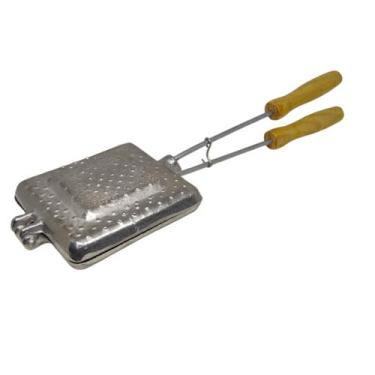 Imagem de Sanduicheira de Alumínio para Fogão Tostadeira Manual Polida com Cabos