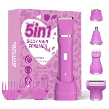 Imagem de Aparador de biquíni feminino 5 em 1, barbeador elétrico IPX7, à prova d'água, lâmina de cerâmica, removedor de pelos púbicos e faciais indolor (rosa choque)