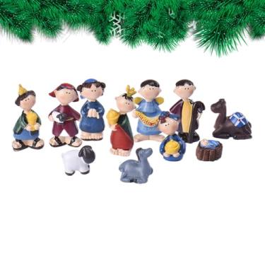 Imagem de Conjuntos de Presépio | Decoração de Presépio de Resina | Estátua Cristã Decoração Estatuetas para Vila Árvore Ao Ar Livre Quintal Casa Mesa