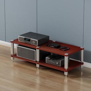 Imagem de Prateleira de jogos e suporte de mídia - Torre de rack de áudio portátil para projetores, leitores de DVD, consoles de jogos e caixas de cabos - Design de madeira elegante (120x)