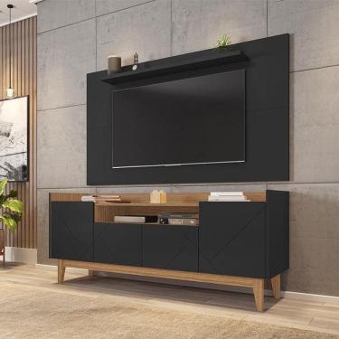 Imagem de Conjunto Sala Rack Adria Painel Esmeralda Pés Madeira Maciça