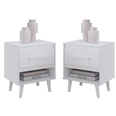 Imagem de Kit 2 Mesas De Cabeceiras 1 Gaveta E Nicho Lima Branco