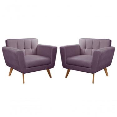 Imagem de Conjunto 2 Poltronas Bruna Confortável Decorativa Moderna - Veludo Roxo 380
