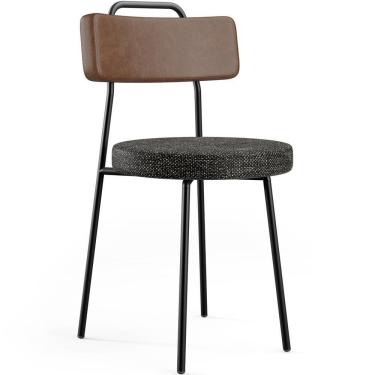 Imagem de Cadeira Decorativa Estofada Para Sala De Jantar Barcelona L02 Couríssimo Marrom Linho Chumbo