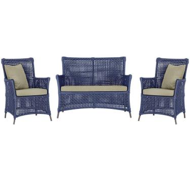 Imagem de Jogo Sofá E 2 Poltronas Igapó Alumínio Marrom E7 Trama Azul