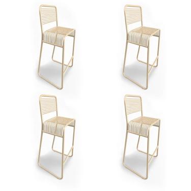 Imagem de Banqueta Cozinha Alta Kit 4 Base Industrial Aramada Taynah Champanhe K01 - D'rossi