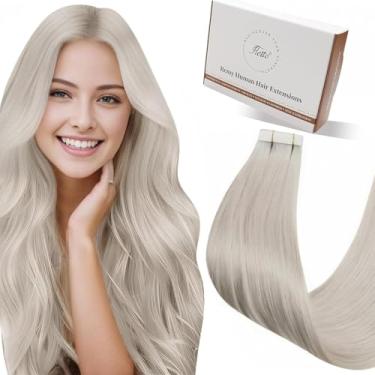 Imagem de Hetto Fita Adesiva Para Extensões De Cabelo Blonde, Fitas Invisíveis Reais Humano Remy Pure #60, 24 Polegadas, 50G, 20 Unidades