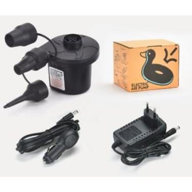 Imagem de Bomba de ar elétrica, bomba de ar portátil padrão da UE com 3 bicos, enchimento rápido de 5 kPa, bombas infladoras/deflator de 110 V CA/12 V CC para acampamento ao ar livre, camas de colchão de ar