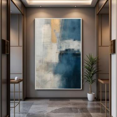 Imagem de Quadro com Moldura e Acrilico Cristal Vidro Abstrato Arte Azul para Sa