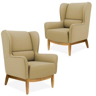 Imagem de Kit 02 Poltronas Decorativas Sala Estar Milena D02 Base de Madeira Veludo Liso Bege C-68 -Lyam Decor