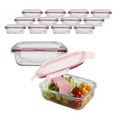 Imagem de Kit 12 Pote De Vidro C/ Tampa Hermética Marmita Fit Colorido Trava 104