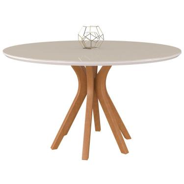 Imagem de Mesa Sala de Jantar Cozinha Redonda Tampo de Vidro 130cm Willy Off White/Champagne - Gran Belo