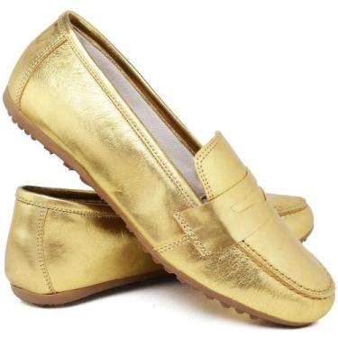 Imagem de Mocassim Sapato Feminino Comfort de Couro dourado - Bella Dama, Dourad
