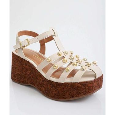 Imagem de Sandália Feminina Plataforma Tiras Tachas Vizzano-11216, Bege, 35