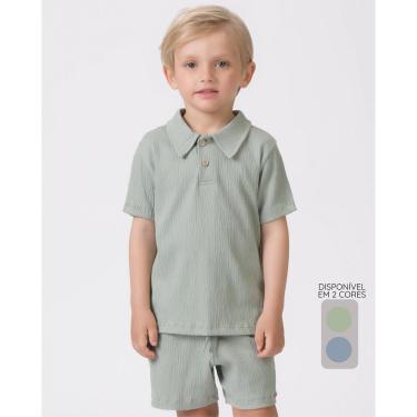 Imagem de Conjunto menino camisa polo bermuda verão leve moderno elegante - Verde e Azul - Menino 1 a 10 anos-Masculino