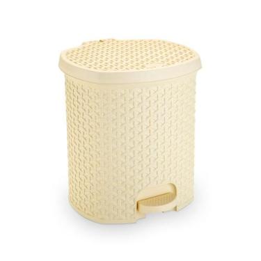 Imagem de Cesto Lixeira 6 Litros C/ Pedal Rattan Bege Banheiro Quarto - Plasnort