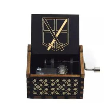 Imagem de Caixa de música Attacks on Titans Hand Crank, madeira antiga, 6,4 x 5,