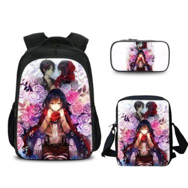 Imagem de Conjunto de mochilas Attacks Titans Anime 3 peças School for Kids - yi