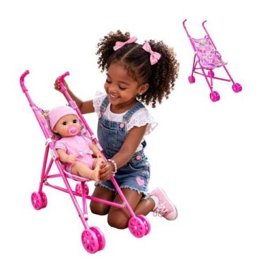 Imagem de Brinquedo Carrinho de Boneca Infantil Bebe Dobrável Rosa - Toys & Toys