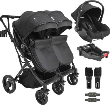 Imagem de Carrinho Kiddo para Gemeos com Bebe Conforto Colinho Base Vox II Preto