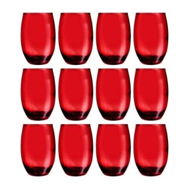Imagem de Conjunto Com 12 Copos Vidro Bellagio 450ml Grande Vermelho - PRATICASA
