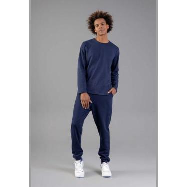 Imagem de Camiseta Básica de Mangas Longas Masculino Adulto Just Basic, Azul, G