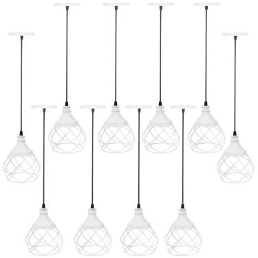 Imagem de 10 Pendentes Aramado Branco Lustre Luminária Teto Regulável Sala Cozinha Industrial