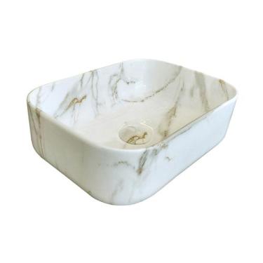 Imagem de Cuba para Banheiro Cerâmica Marmorizada Grey Retangular 41cm RC 9005 R