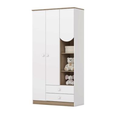 Imagem de Guarda Roupa Infantil Solteiro Magia 3 Portas Bater 2 Gavetas MDP Branco-Madeirado Henn