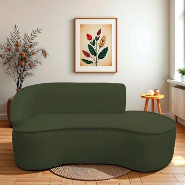 Imagem de Divã Recamier Curvo Sala De Estar Recepção Marrocos 180cm Lado Direito Linho Verde