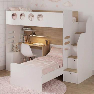 Imagem de Cama Alta Office com Cama de Solteiro e Armário Baixo Star Maker Casatema Madeiraoriginals Branco/Itapoã