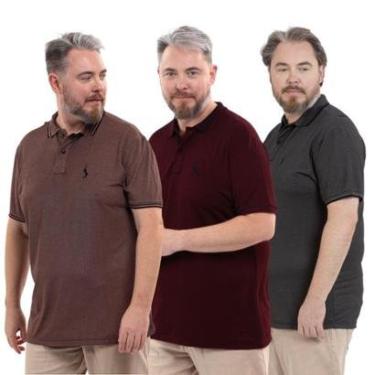 Imagem de Kit 3 Camisa Polo Plus Masculina Piquet Dia a Dia-Masculino