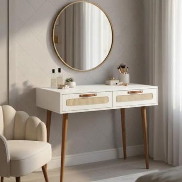 Imagem de Penteadeira Retrô Versátil 100cm MDP Tela Sustentável Pés Madeira Maci